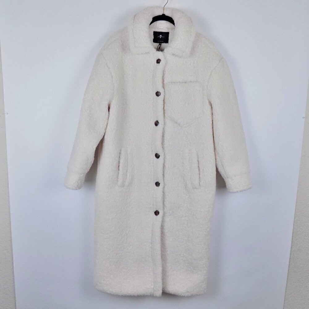 7 for all Mankind Sherpa Teddy Long Coat Size M Medium Cream Full Length